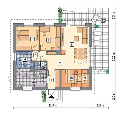 Rzut parteru POW. 92,1 m²