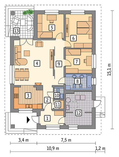 Rzut parteru POW. 111,8 m²