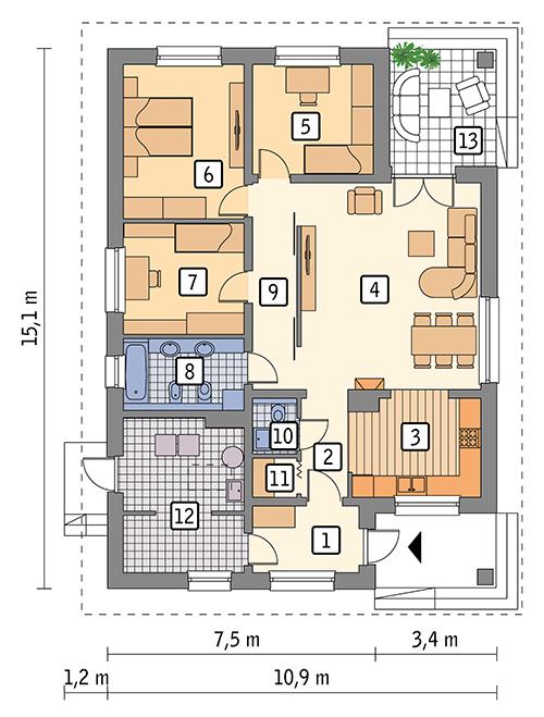 Rzut parteru lustro POW. 111,8 m²