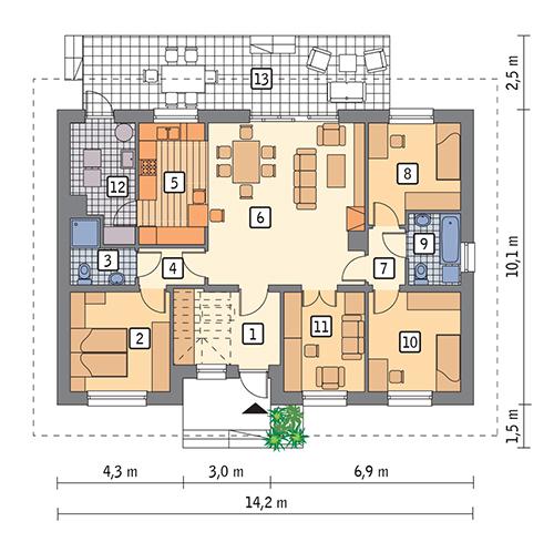 Rzut parteru POW. 106,0 m²