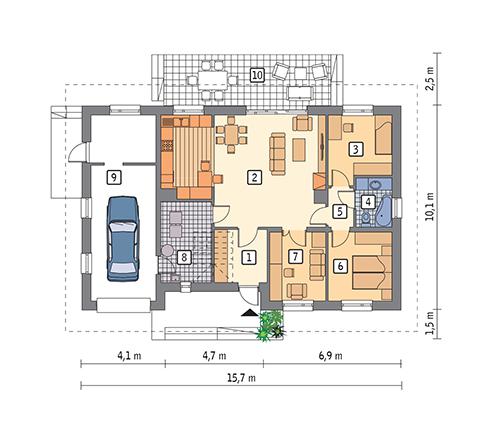 Rzut parteru POW. 118,6 m²