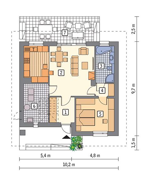 Rzut parteru POW. 69,5 m²