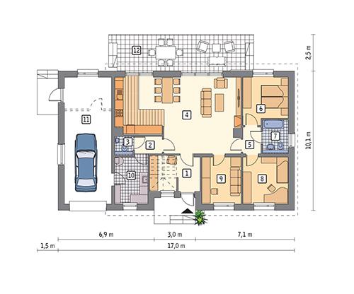 Rzut parteru POW. 130,9 m²