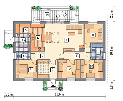 Rzut parteru POW. 123,7 m²