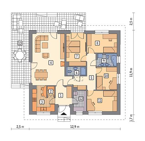 Rzut parteru POW. 117,4 m²