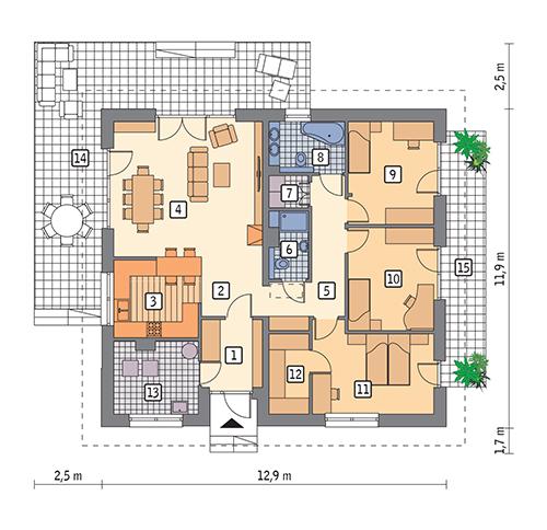 Rzut parteru POW. 117,9 m²