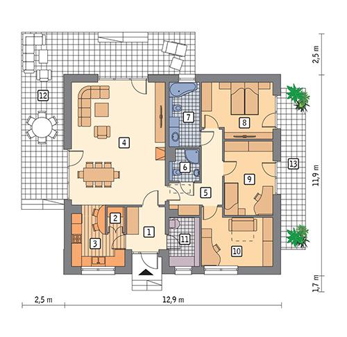 Rzut parteru POW. 118,2 m²