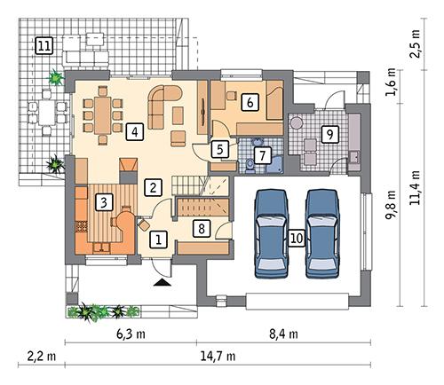 Rzut parteru POW. 111,7 m²