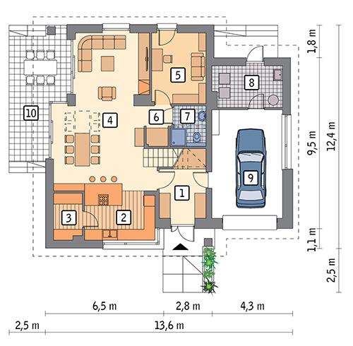 Rzut parteru POW. 113,0 m²