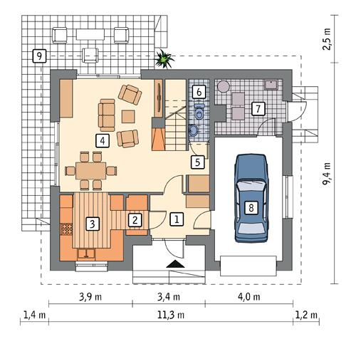 Rzut parteru POW. 72,8 m²
