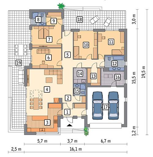 Rzut parteru POW. 210,3 m²