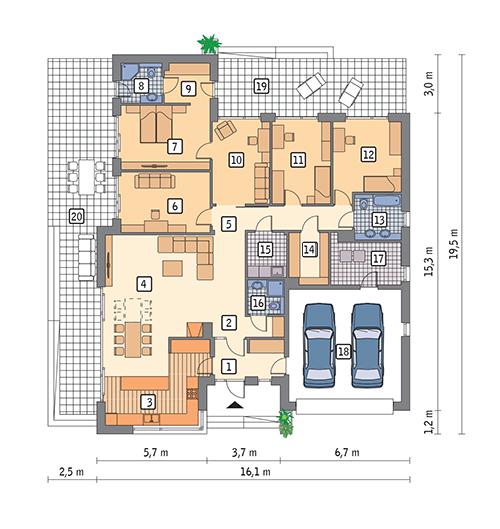 Rzut parteru POW. 209,6 m²