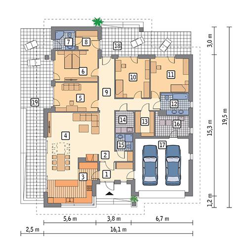 Rzut parteru POW. 210,4 m²
