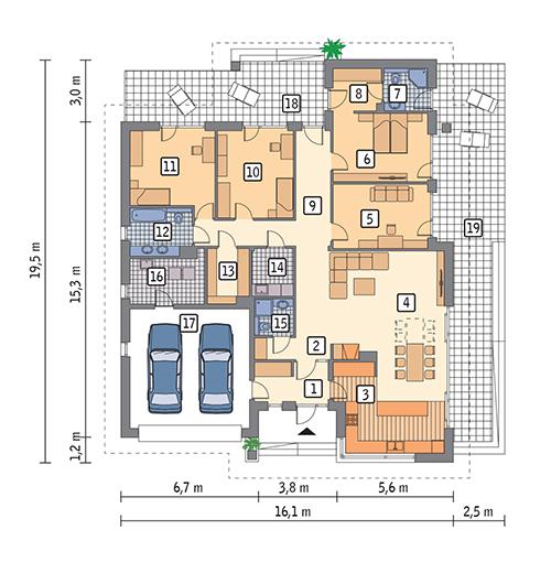 Rzut parteru lustro POW. 210,4 m²