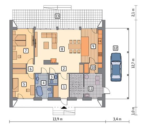 Rzut parteru POW. 118,0 m²