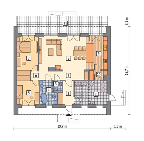 Rzut parteru POW. 118,0 m²