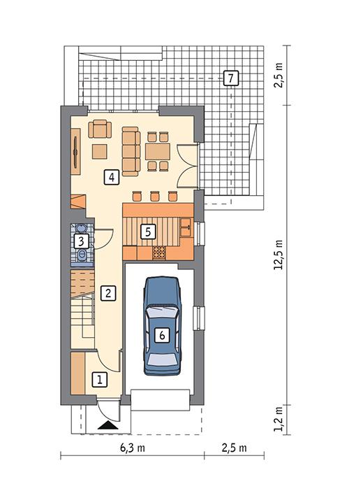 Rzut parteru POW. 59,1 m²