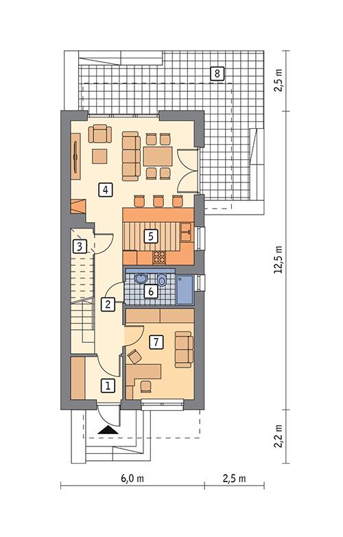 Rzut parteru POW. 55,3 m²