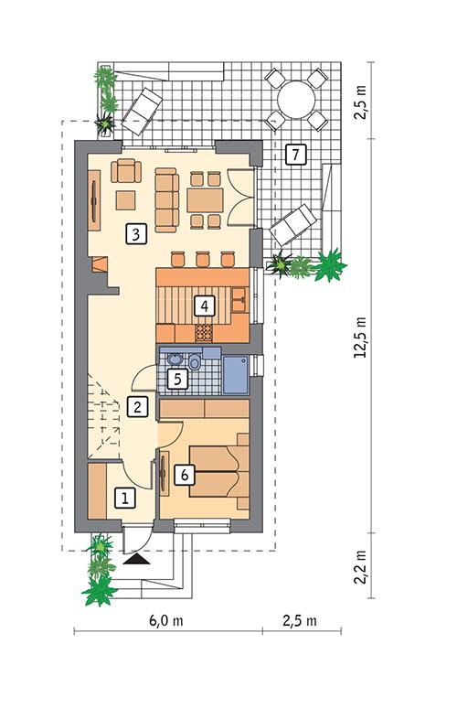 Rzut parteru POW. 56,9 m²