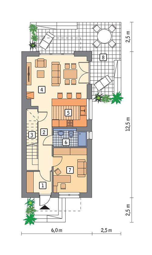 Rzut parteru POW. 55,3 m²