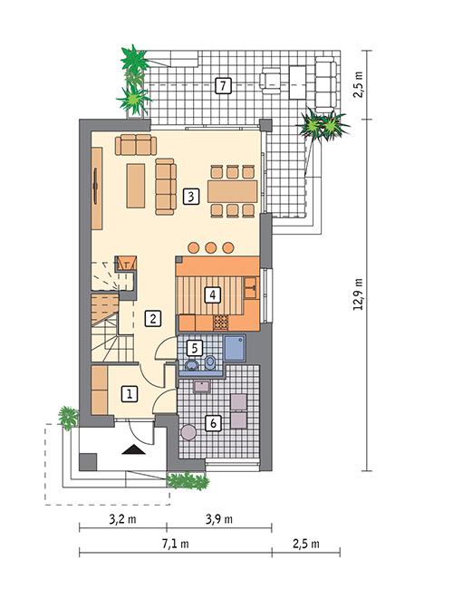 Rzut parteru POW. 63,4 m²