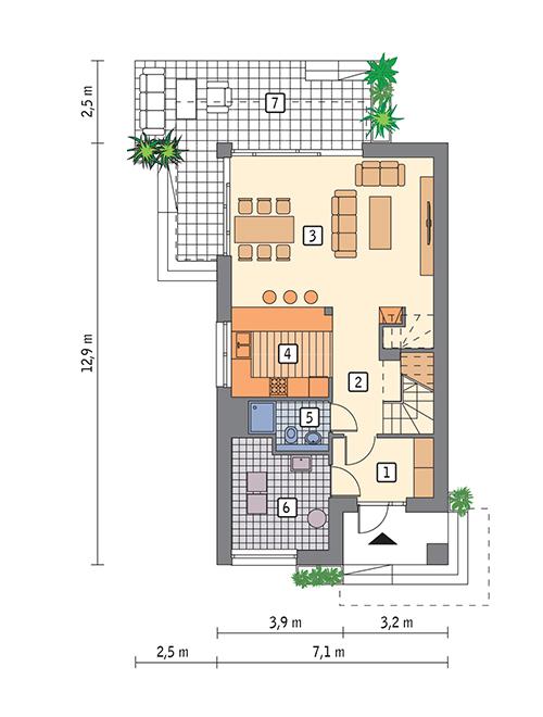 Rzut parteru lustro POW. 63,4 m²