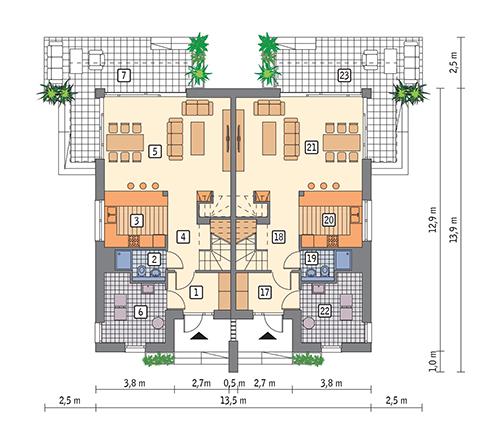 Rzut parteru POW. 126,6 m²