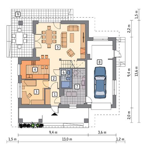 Rzut parteru POW. 97,7 m²
