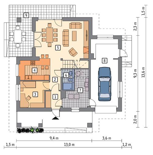 Rzut parteru POW. 97,7 m²