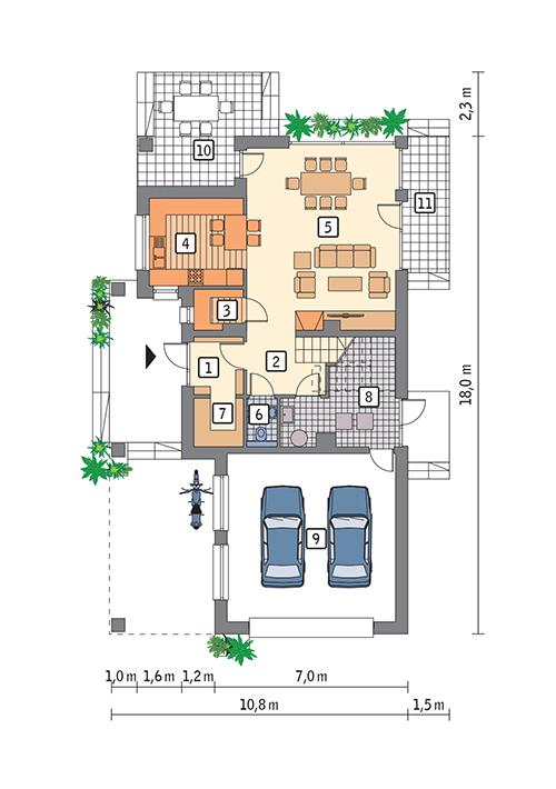 Rzut parteru POW. 106,9 m²