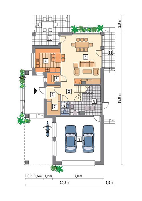Rzut parteru POW. 107,0 m²