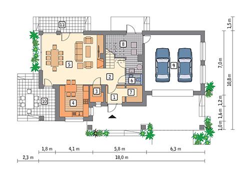 Rzut parteru POW. 107,0 m²