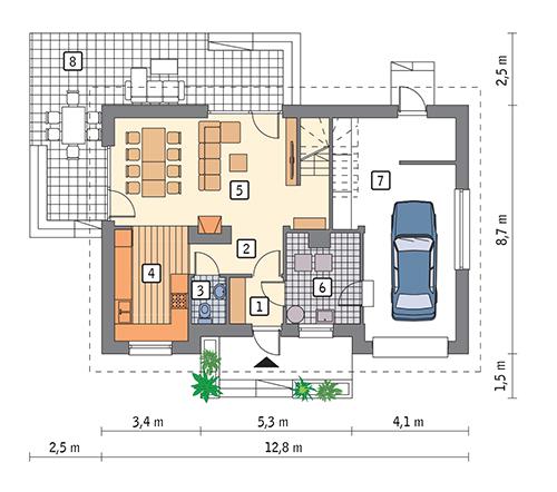 Rzut parteru POW. 81,0 m²
