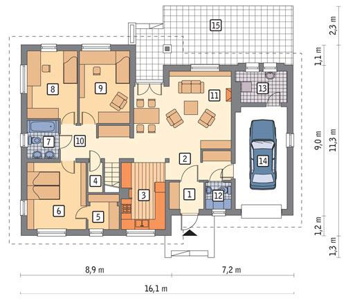 Rzut parteru POW. 127,2 m²