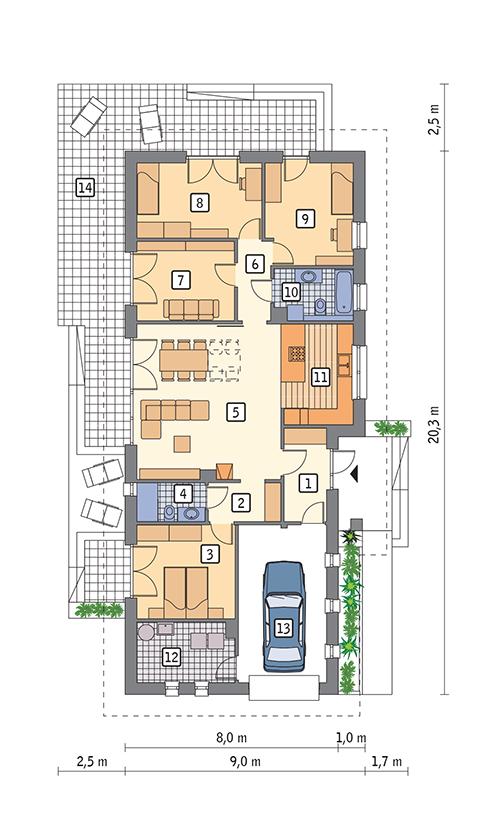 Rzut parteru POW. 136,4 m²