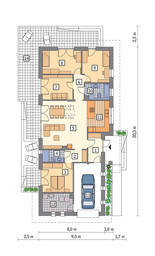 Rzut parteru POW. 136,4 m²