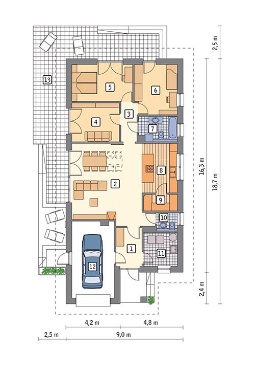 Rzut parteru POW. 122,7 m²