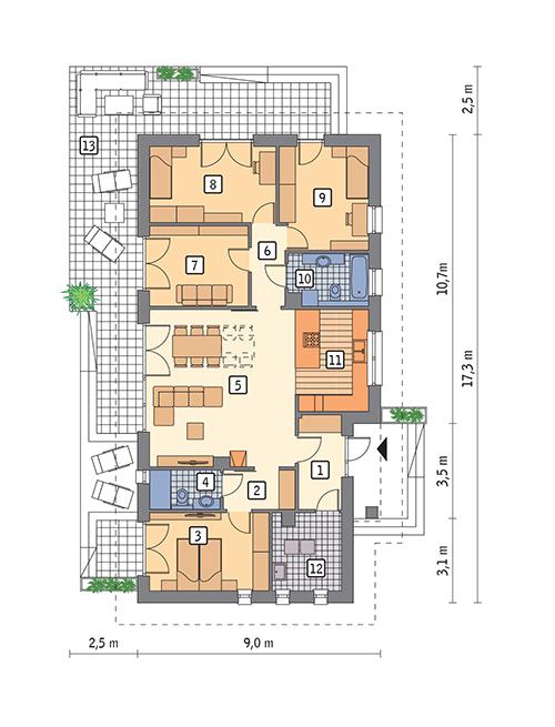 Rzut parteru POW. 116,5 m²