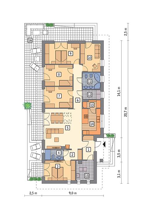 Rzut parteru POW. 141,9 m²