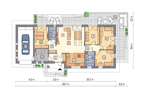 Rzut parteru POW. 138,5 m²