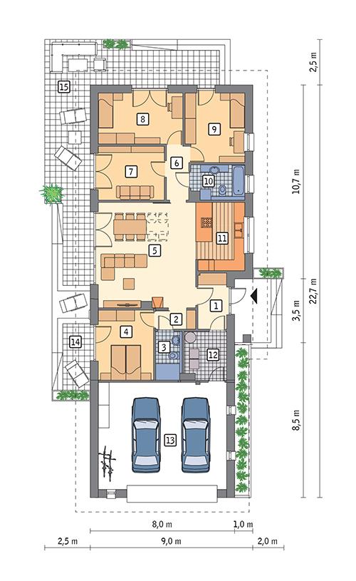 Rzut parteru POW. 153,5 m²