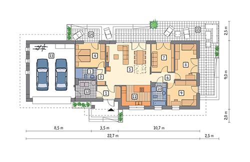 Rzut parteru POW. 153,5 m²