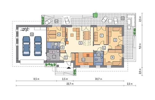 Rzut parteru POW. 153,6 m²