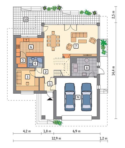 Rzut parteru POW. 123,7 m²