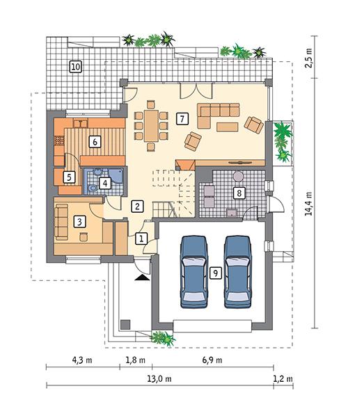 Rzut parteru POW. 123,7 m²