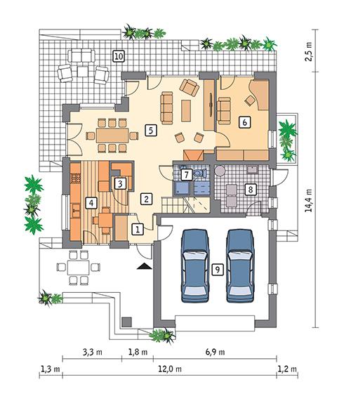 Rzut parteru POW. 111,4 m²