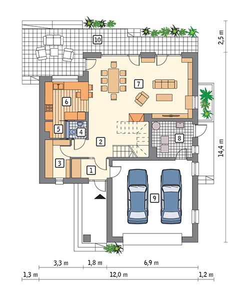 Rzut parteru POW. 114,6 m²