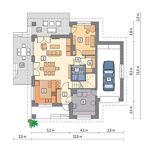 Rzut parteru POW. 98,2 m²