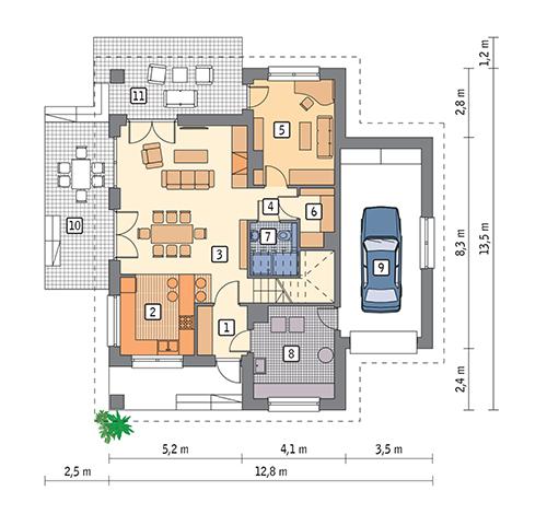 Rzut parteru POW. 98,2 m²