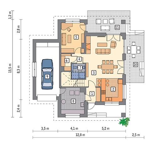 Rzut parteru lustro POW. 98,2 m²